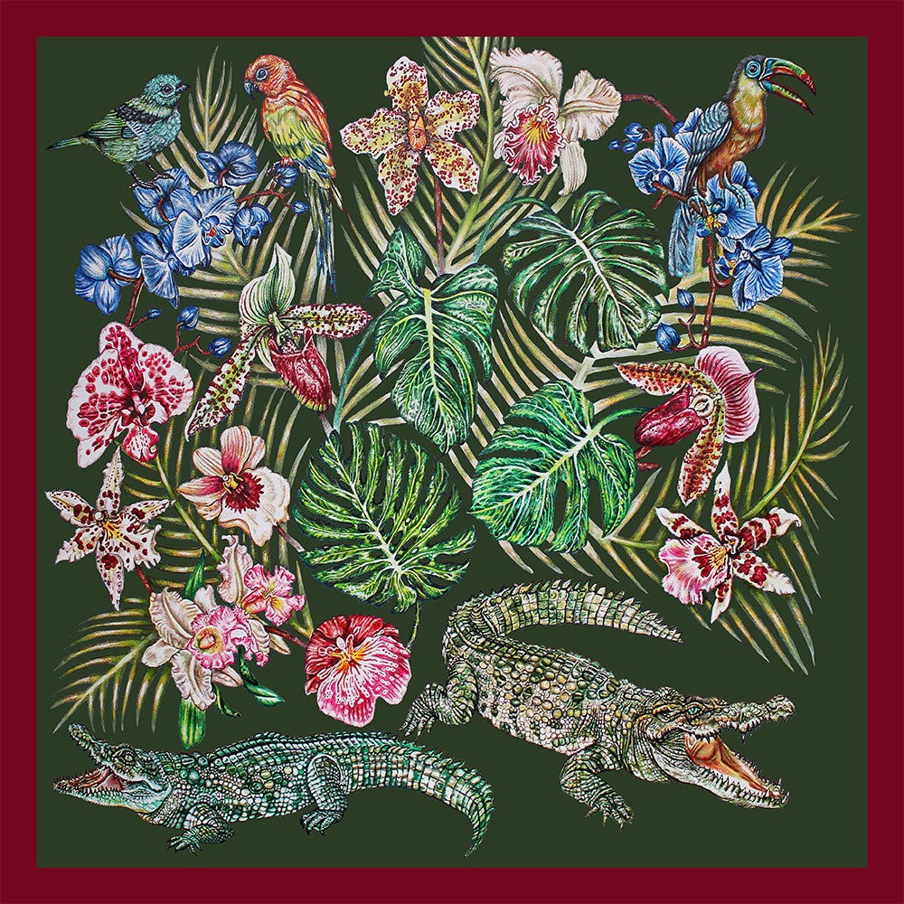 スカーフ ラリック ジニー・リッチャー デザイン ジャングル ダークグリーン