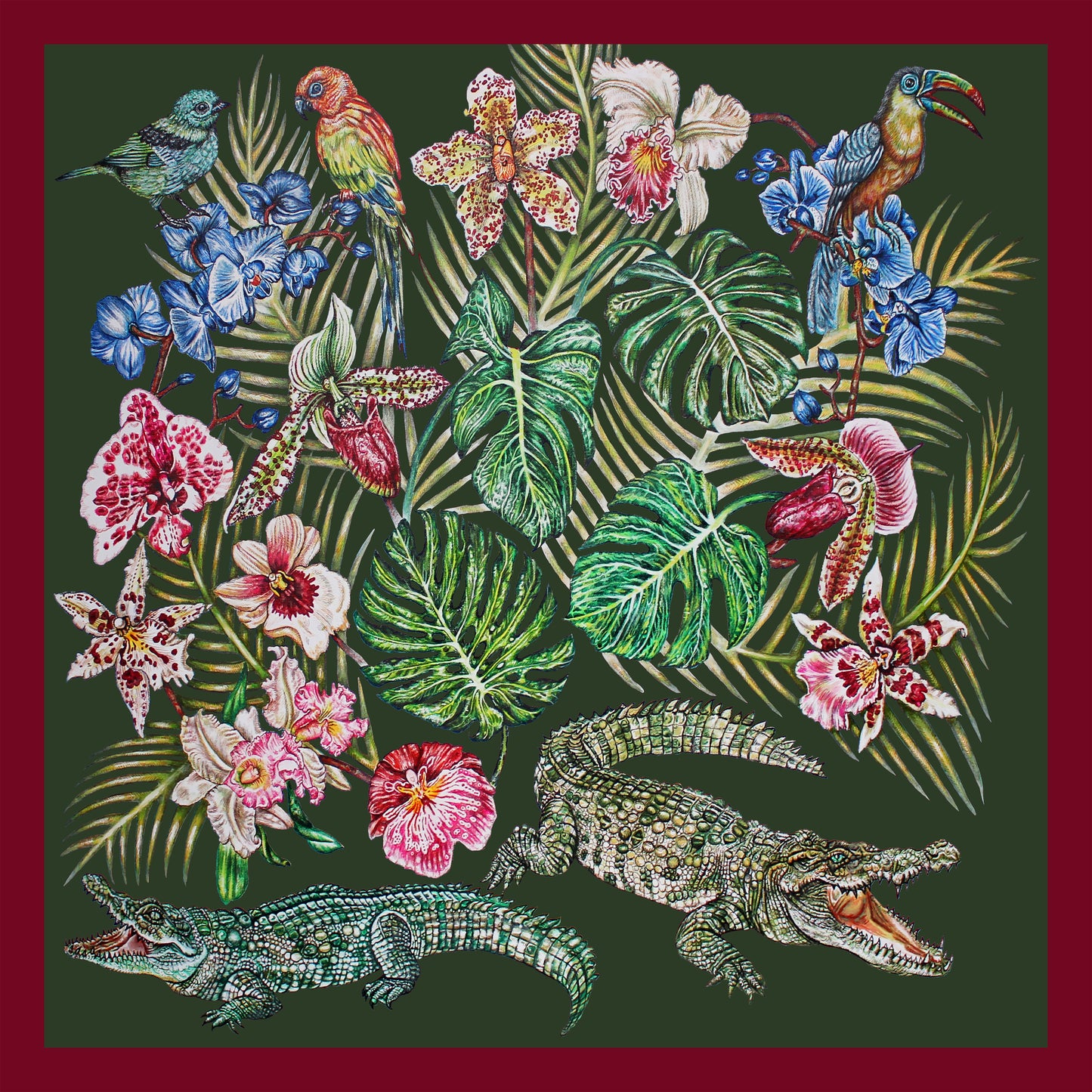 スカーフ ラリック ジニー・リッチャー デザイン ジャングル ダークグリーン